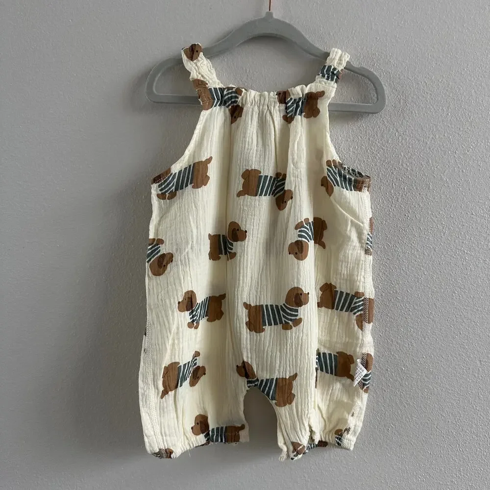 Baby Boy Dog Print cotton overall Size 12M